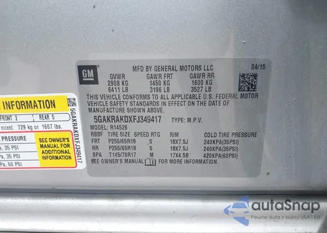 2015 Buick Enclave Convenience from USA, damaged, VIN 5GAKRAKDXFJ349417